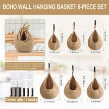 Hanging Fruit Baskets For Kitchen 6 Pack Boho Wall Hanging BasketHandwoven Wall Fruits Basket For Garlic Potato Vegetable Onion Teardrop Home Hanging Storage Baskets Brown Classic - 棕色 - 查看 5