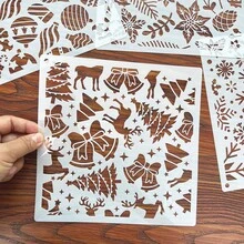 4/6pcs Christmas Snowflake Texture Hollow Painting Template, Christmas Leaves, Bells, Candy Canes, Flowers Stencils For Christmas Decoration On Wood, Glass, Fabric, Paper, Plastic, Reusable And Washable - White - View 6