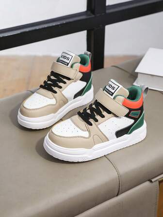 Kids Colorful Patches Hook & Loop Soft & Comfortable Plus Size Sneakers, Children's Outdoor, School, Casual, Sporty Flat Bottoms Shoes