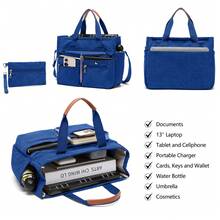 Corduroy Tote Bag Set (2PCS) For Women, Laptop Work Bags Crossbody Shoulder Hobo Messenger Handbag Purse Travel Gym Totes - Màu xanh lam - Xem 3