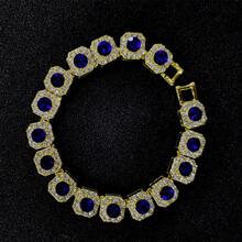 Alloy Necklace Round Rock Candy Blue Sapphire Cuban Chain Light Luxury Style Personality Unisex Sugar Cube Clavicle Necklace - 銀色8inch(藍鑽) - 查看 10