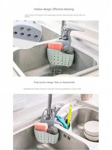 1 件装水槽悬挂式沥水篮，配有硅胶储物盒、可调节肩带沥水架、海绵架、水龙头挂篮、厨房储物袋，非常适合在厨房存放海绵和抹布 - 彩色 - 查看 5
