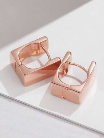 Charm-In Rose Gold Plated Copper 3D Square Earrings For Women, Fashionable