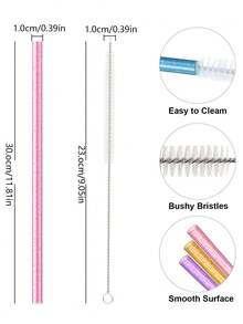7pcs/6pcs/1pc/Set Replacement Glitter Straws For 40oz/30oz Cups, Material Reusable Straws With Cleaning Brush, Suitable For 30oz/40oz Cups, Cute & Modern Design, Great Gift For Family, Friends, Lover, Christmas, Valentine's Day - Multicolor - View 2