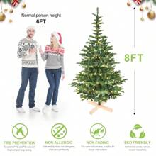 Artificial Creative Mixed Christmas Tree - Christmas Tree With Warm White LED String Lights, Contains 4 Sizes (5ft/6ft/7ft/8ft), Made Of High-Quality PE/PVC Material, With A Sturdy Wooden Tripod, Suitable For Christmas Party Decorations, Office, Home Display