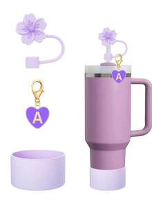 2 件/1 套心形和字母樱花吸管帽、白色杯形字母标记和硅胶樱花可重复使用吸管帽（适用于 10 毫米宽吸管）、可爱字母装饰（适用于现代简约玻璃杯）、母亲节礼物 - 白色 - 查看 11