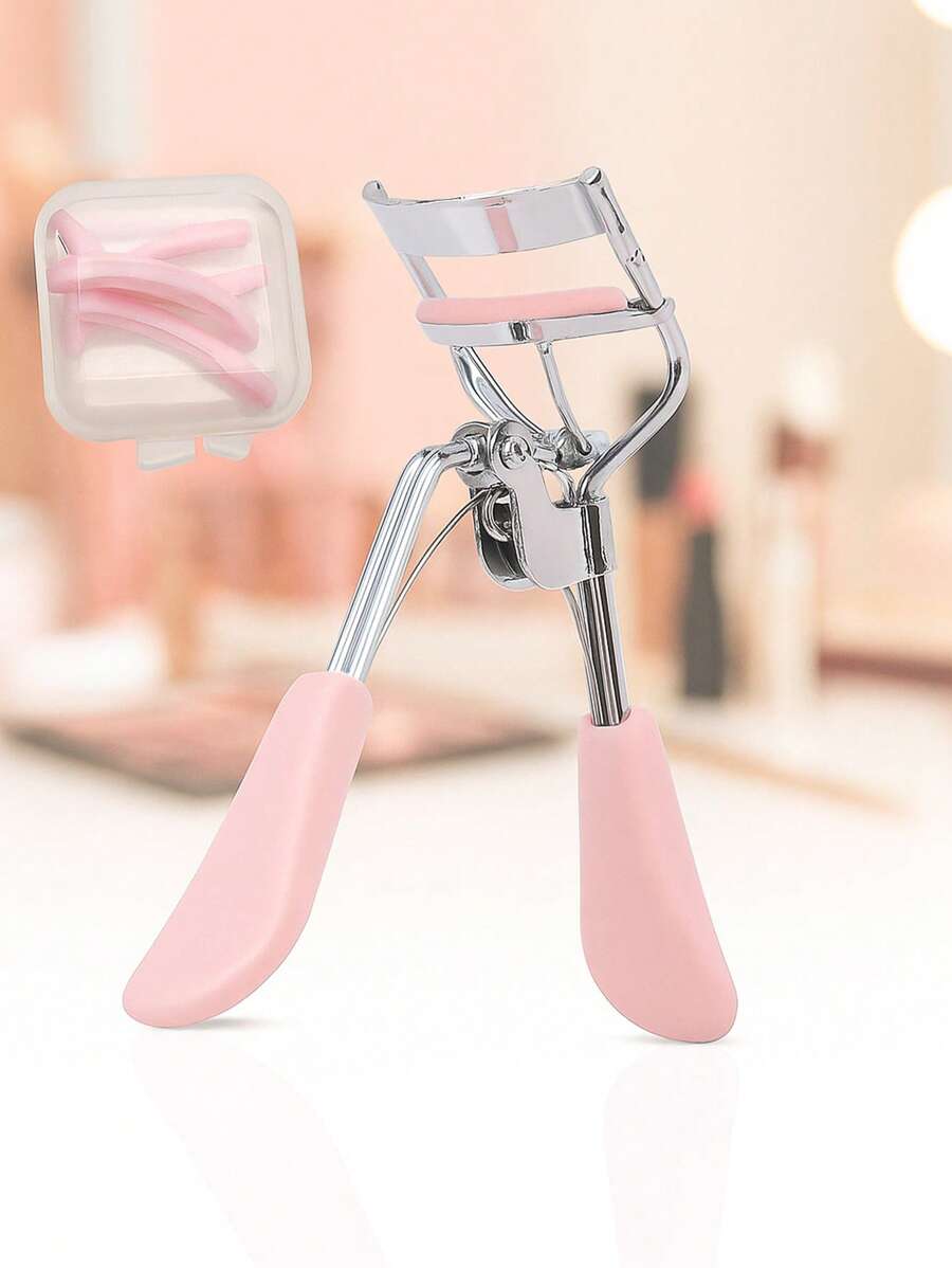 1 pieza Rizador de pestañas de color macaron + 4 almohadillas de goma (en caja), almohadillas de goma de repuesto, mango de acero inoxidable, herramienta de rizado de pestañas para maquillaje, asistente de pestañas postizas, herramienta de maquillaje de ángulo amplio, textura suave, estilo duradero, sensación cómoda, adecuado para el hogar, viajes y desplazamientos, se puede regalar, herramienta de belleza, maquillaje, barato, decoración de habitaciones, tocador, viajes, dormitorio, accesorios de maquillaje, rizador de pestañas