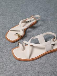 Giày Sandal Nữ Thanh Lịch 2025, Giày Sandal Đế Bằng Thời Trang Mùa Hè Quai Mắt Cá Chân Màu Khối, Giày Mùa Hè Cho Nữ, Giày Mùa Xuân Cho Kỳ Nghỉ Xuân Phục Sinh, Giày Thường Ngày Giày Đi Biển, Quà Tặng Ngày Của Mẹ Mùa Xuân Hè Khóa Kim Loại Thời Trang Mới Quai Giày Sandal Đế Bằng La Mã Thường Ngày Chống Trượt Cho Nữ - Màu be - Xem 8