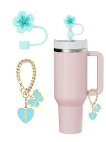 2pcs Accessories Designed For 30-40oz Cups: 1pc Blue Cup Letter Marker & 1pc Reusable Silicone Camellia Straw Topper, 10mm Big Diameter Straw Lid, Cute Letter Decor Fit For Modern Simple Glass Cups - Blue - View 24