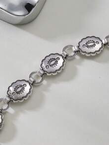 1pc Vintage Floral Embossed Patchwork Fashion Metal Waist Chain, Women's Body Jewelry Accessory - Silver - View 3
