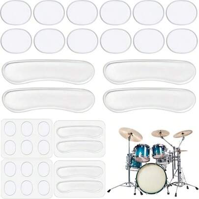 MIKIMIQI Drum Dampeners - 16 Pcs Gel Pads, Round &Amp; Long Silicone Drum Silencers For Tone Control