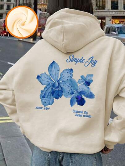 1件少女休闲印花套头卫衣，保暖内衬，长袖，秋冬季 - 趣味多彩的卫衣，激发孩子们的想象力