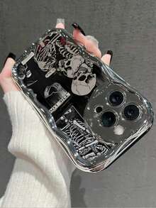 Halloween Theme Skull Pattern Electroplating Cream Soft Protective Case Cute Fashion Mobile Phone Case Compatible With IPhone 16/15/14/13/12/11/Xs Max/Xs/X/Xr Pro Plus ProMax Models, A Perfect Gift For Holidays And Birthdays - 多色 - 查看 3