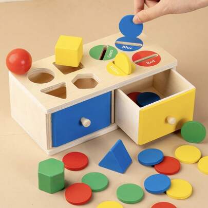 Montessori Geometric Shapes Sorting Box, Color Identification Educational Cognitive Matching Toy, Coin Collection Preschool Learning Tool