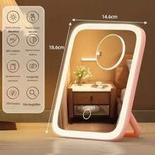 Make-upspiegel met ledverlichting, draagbare reisspiegel, opvouwbare spiegel met verstelbare standaard, 3 kleurstanden, verlichte kaptafelspiegel, slim dimbaar touchscreen, kaptafelspiegel voor kaptafel, slaapkamer, kleedkamer, spiegel met 360° rotatie, USB-oplaadbaar voor op het bureau, Valentijnsdag, Moederdag, cadeau voor meisjes, afstudeercadeau