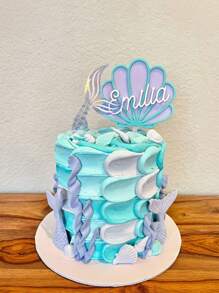 1 PC Personalized Birthday Party Cake Toppers, Customized Name LOGG Party Cake Decorations, Custom Seashell Acrylic Cake Toppers,Suitable For Wedding, Anniversary Cakes,Mermaid Birthday Cake Toppers, Mermaid Theme, Multi-Purpose, Anti-Mold, Delicate Decoration