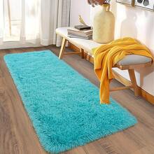 Soft Fluffy Shag Throw Area Rug, 2x4 Black, Non-Slip Bedroom, Hallways, Bedside, Dorm, Living Room - Long Shaggy Rug - 水鴨藍 - 查看 2