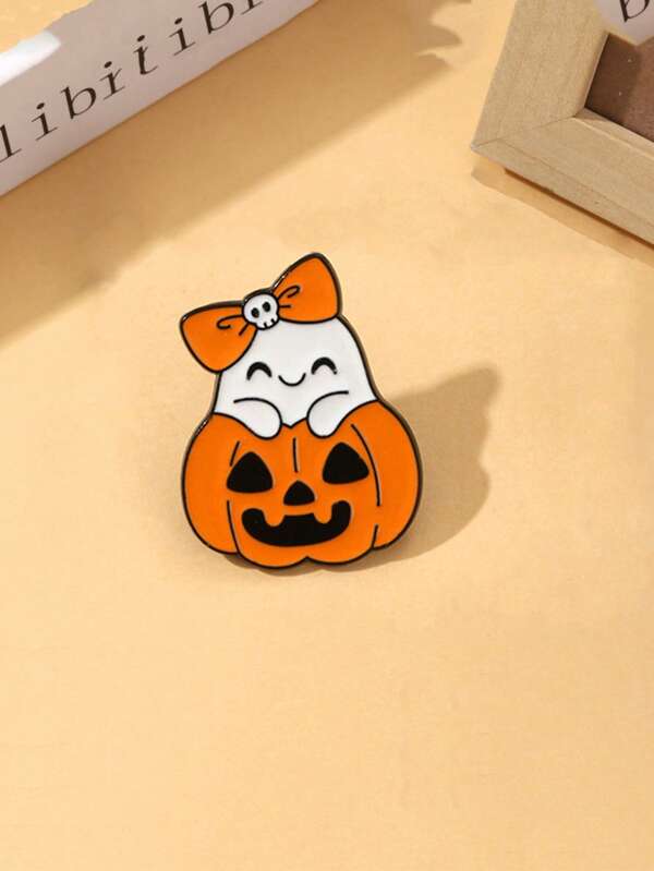 1pc Halloween Brooch, Cute Funny White Ghost Pumpkin Metal Badge, Holiday Accessory Office Accessories Shirts Jacket Jewelry Christmas