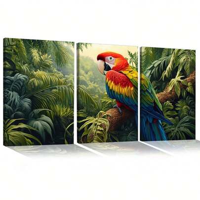 Quadro Decorativo Arara na Floresta Tropical MDF Mosaico Sala Quarto Escritório Impressão Em Hd