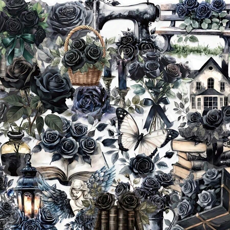 [Dark Romance] Gothic Rose Floral Stickers | 50-Pack | PVC Material | Dark Romance Themed | Scrapbooking, Journals, Phone Cases, Laptops, Travel Luggage, And Skateboard DIY Crafts