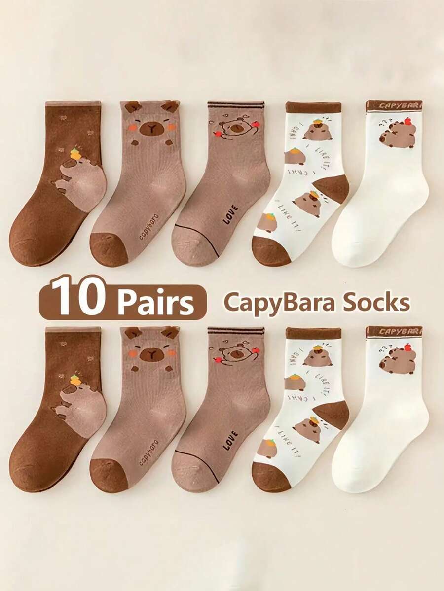 5/10 pares de meias de cano curto com estampas de desenhos animados, versáteis e modernas para meninos, meninas e crianças, perfeitas para o outono/inverno.
