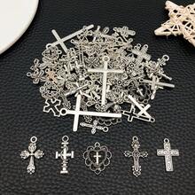 1 Pack Mixed Antique Silver Cross Collection Alloy Charm Hollow Assorted Cross Vintage Pendant For DIY Necklace Earrings Keychain Jewelry Making Craft Accessories