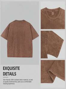 230g Man's Wasehd Cotton Tee Fashion Design Solid Color T-Shirts Short Sleeves Man Clothing 100% Comfortable Unisex Pure Black Pure White Clothes - 卡其色 - 查看 4