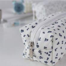 1pc Minimalist Pink Ditsy Floral Pencil Case, Student Stationery Organizer Bag, Blue Cosmetic Pouch,Back To School