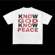 Know God, Know Peace, No God, No Peace Graphic T-Shirt – Faith-Based Inspirational Quote Tee, Religious Casual Wear Graphic Tees Women Crewneck Cotton - 白色 - 查看 1