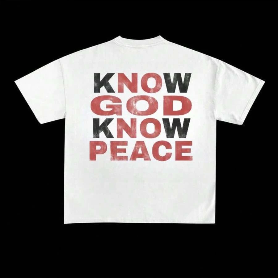 Know God, Know Peace, No God, No Peace Graphic T-Shirt – Faith-Based Inspirational Quote Tee, Religious Casual Wear Graphic Tees Women Crewneck Cotton - 白色 - 查看 1