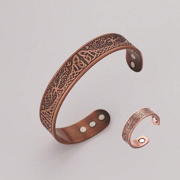 1pc/2pcs 99.99% Pure Copper Magnetic Bracelet For Men Adjustable Cuff Bangle Simple Style Decoration Gifts Easter Gifts