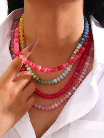 1pc Christmas Bohemian-Style Creative Fashionable Light Luxury Elegant Exquisite Natural Stone Bead Necklace For Women, Sisters, And Couples, Suitable For Valentine's Day Daily Dates, Parties, Festivals, Gifts, Christmas Vacations, And Wearing. Bead Colors Are Random Red Jewelry(Due To The Special Nature Of The Product Material, The Actual Product May Vary Slightly In Color From The Picture).