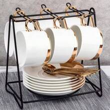 Soporte para tazas de té, estante de metal negro para tazas de café y té, organizador para tazas de café, cucharas y platillos, ideal para temporada de graduación y regreso a clases