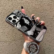 Black Tone Guitar Girl Pattern Phone Case, Personalized Compatible With IPhone 16 Pro Max, 15/14 Plus, 13, 12, 11 Protective Cover - Black Frame, Sand Grey - View 6