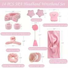 14 Pcs Spa Headband Wristband Set Skincare Set Birthday Gifts With Hairpin Hair Ties Skin Care Silicone Face Spong Facial Mask Brush Yoga Sports Headband Girl Gift For Face Washing Makeup Skincare - 粉色 - 查看 3
