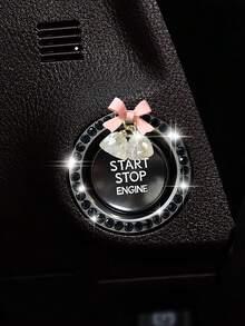 1pc Crystal Rhinestone Car Engine Start Stop Decoration Ring, Bling Car Interior Accessories For Women, Push To Start Button Cover Sticker, Automotive Decals Decorative Ring With Diamond Inlaid Crystal Ignition Ring White - Multicolor - View 9