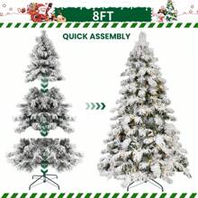 Snowflake Flocked Artificial Christmas Tree, Equipped With Warm White LED Light Strip And Metal Base, The Leaves Are Made Of Fireproof Material And Are Reusable. It Comes In 4 Sizes (5 Ft / 6 Ft / 7 Ft / 8 Ft), Christmas Decorations And The Best Birthday Gifts