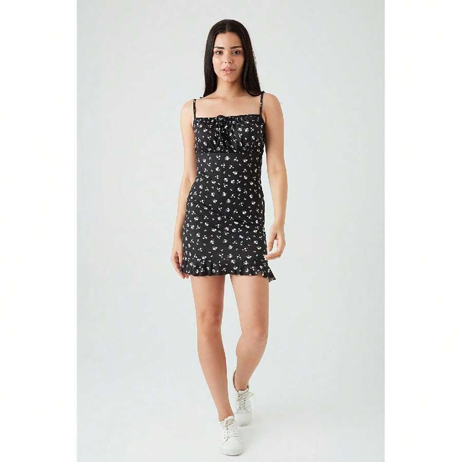 SELECT Mono Ditsy Print Milkmaid Dress - Multicolor - View 1