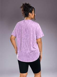 1pc Plus Size Women Casual Sports T-Shirt, Round Neck With Curved Hem, Summer