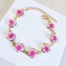 New Red Rose Flower Pendant Bracelet, Elegant & Romantic Gift For Women, Exquisite Jewelry