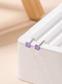 2 件/1 件时尚简约几何圆形锆石不锈钢鼻环鼻钉女士派对礼物 [注：单件可用] - 紫色 - 查看 3