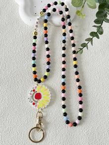 1pc Retractable Lanyards For Id Badges Teacher Lanyard With ID Holder Acrylic And Wooden Beaded Lanyard For Keychain Personalized Gift For Women Car Accessories Bag Charm School Bag Charms Car Accessories Friend Sister Gift Ideas - Multicolor - View 5