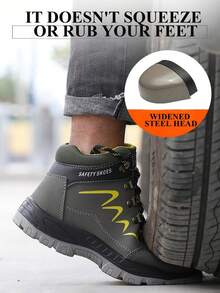 (Please Order One Size Up) Men's Steel Toe Safety Boots, Comfortable & Fashionable, PU Leather Uppers With Anti-Smashing, Anti-Puncture Soles, High-Top Sporty Design, Durable & Sturdy, Work Shoes, Anti-Puncture - Green - View 5