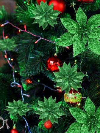 2/10/20 st. Gröna konstgjorda julstjärnor, guldfärgad julgransdekoration och gör-det-själv-blommor för fest, jul, helgdag, bröllop (med klämmor) Heminredning Juldekorationer Rumsdekoration Vinter Juldekorationer Hem Julklappar Juldekoration