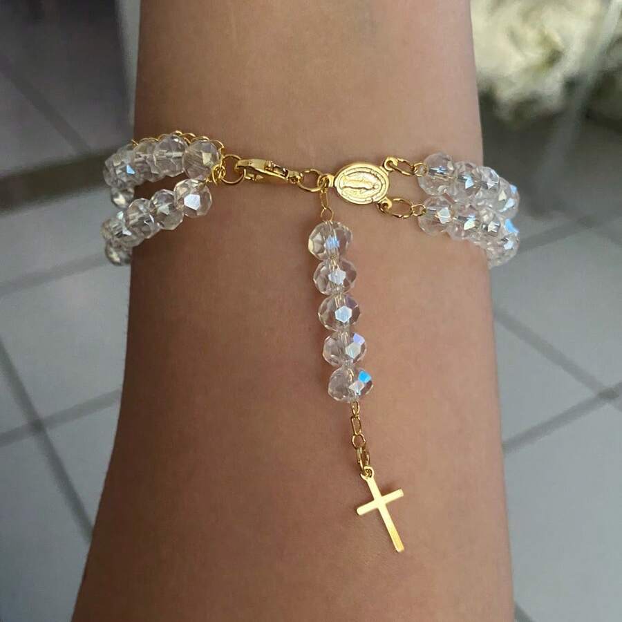 Double Plated Rosary Bracelet - Clear - View 1