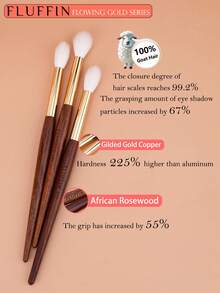 1 cọ tán phấn mắt FLUFFIN E23, 100% lông dê, màu đỏ rực, thích hợp để tạo khối cho mũi, tán phấn mắt, đầu cọ bằng đồng và cán bằng gỗ hồng mộc châu Phi, dụng cụ trang điểm, cọ kẻ lông mày, cọ tán phấn mắt, cọ xoắn ốc, quà tặng. - Gỗ đỏ - Xem 6