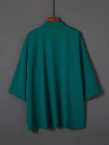 Retro Loose Solid Color Versatile Kimono Cover Up, Chinese Style Hanfu Inspired Anime Cosplay Outerwear, Beach Cover-Up, Sun Protection - Green - View 2