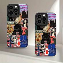 Estuche de Teléfono Suave con Patrón de Colores Gatos y Ojos de Ángel, Impresión UV Mate, Protección Completa 360 °   para iPhone 17 16 11 12 13 14 Pro Max E Mini - Negro - Ver 8