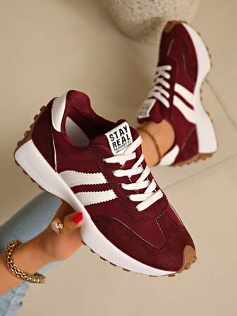 Retro Thick Sole Sneakers, Thickened Upper, Suitable For Running, Women