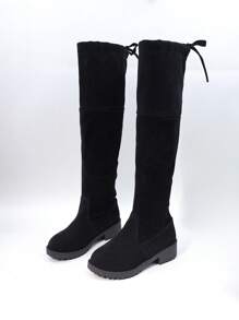 一双时尚女童过膝靴，包含女童黑色靴子和青少年棕色及膝靴。适合秋冬季儿童日常购物穿着。亲子装 - 黑色 - 查看 8